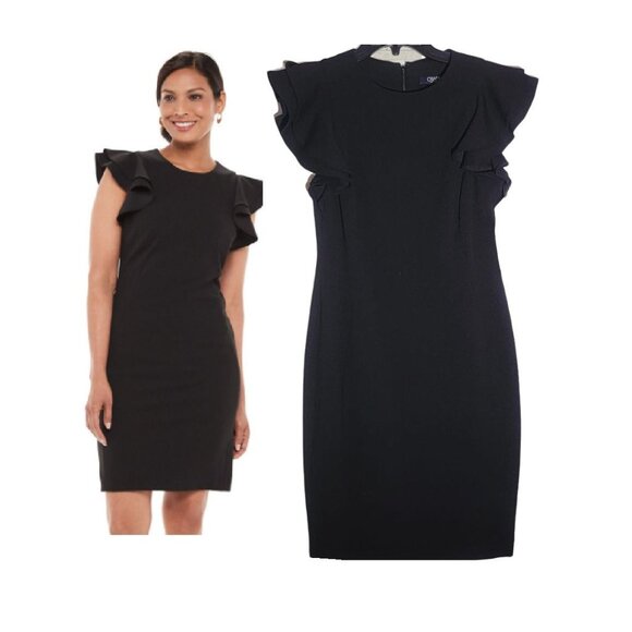 ⭐Chaps Size 4 Women' Dress Flutter Sleeve Sheath Basic Formal office black Dress - Picture 1 of 9